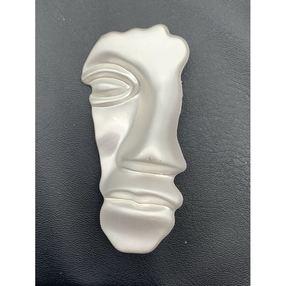 Matte Silver Tone Abstract Half Face / Mask Drama Brooch